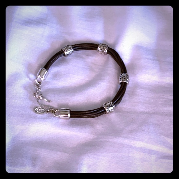 Brighton Jewelry - Brown Twisted Leather Bracelet With Silver Charms